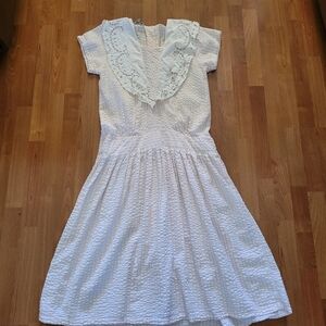 Vintage 80's Prairie Victorian Lace Wedding  Dress Size L Pink White